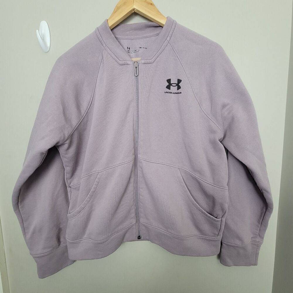 Under Armour Rival Fleece Jacket Long Sleeve Purple Bomber Fleece Small
